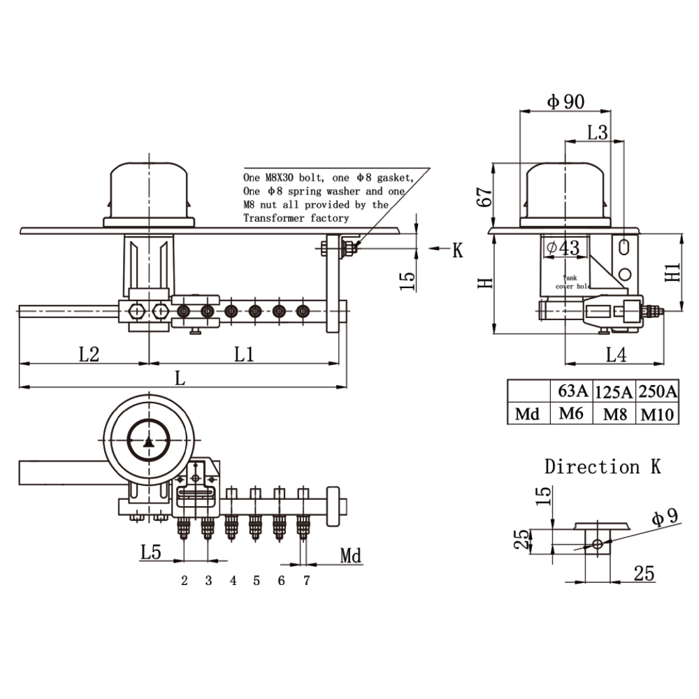 Type WDT4 Single Phase Off Load Tap Changer(delta connection) - 图片 2