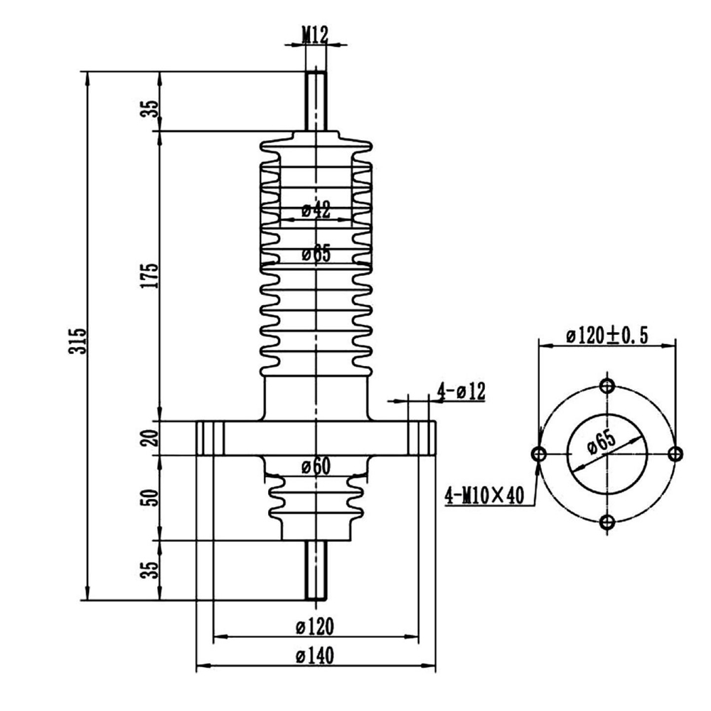 FTG5-10KV 315A DRY HIGH VOLTAGE BUSHING - 图片 2