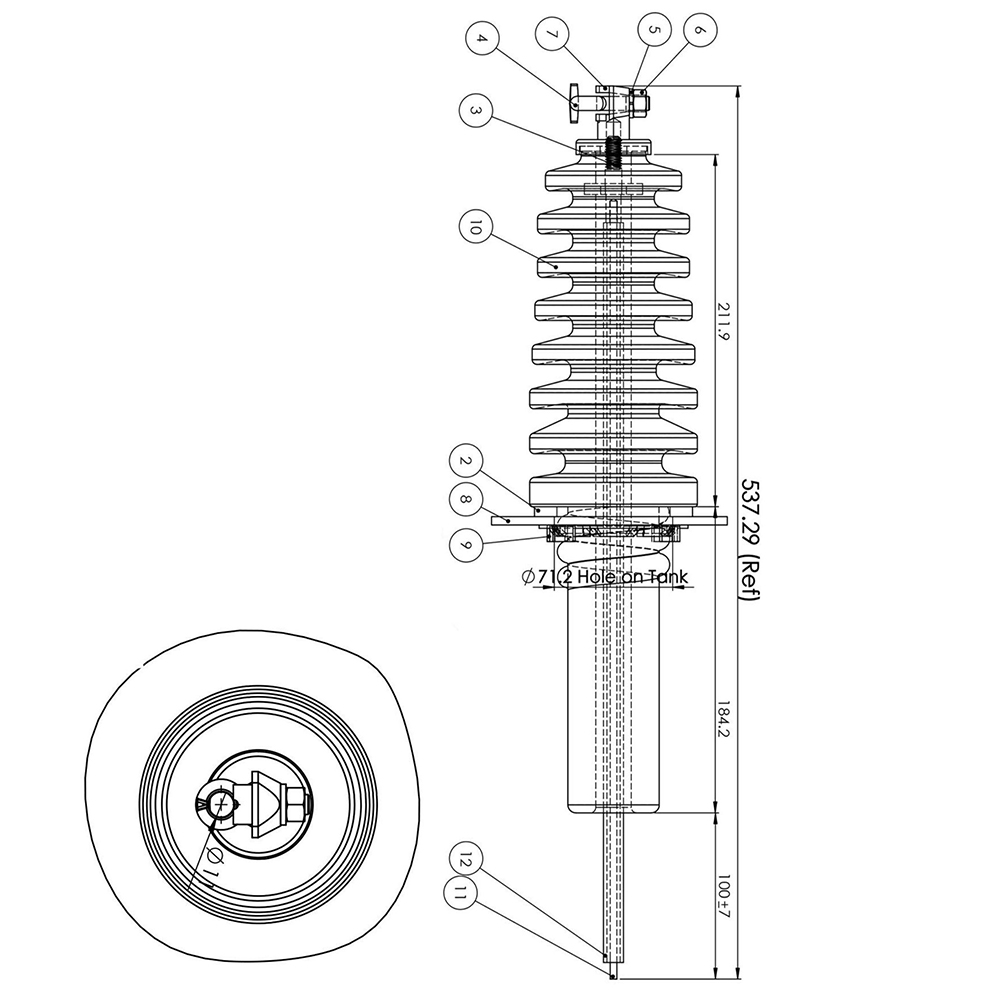 18KV 65A BIL150KV ANSI HV Bushing Eye Bolt Built-in Flexible Wire - 图片 2